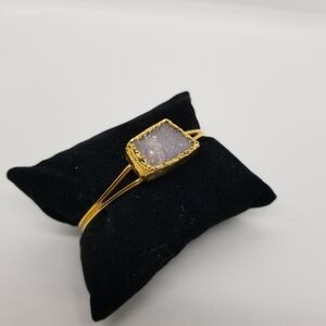 gold tone gray druzy cuff bracelet
